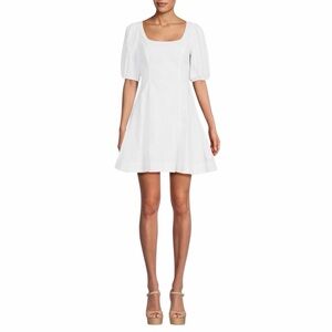 STAUD NEW LAELIA POPLIN PUFF SLEEVE DRESS.